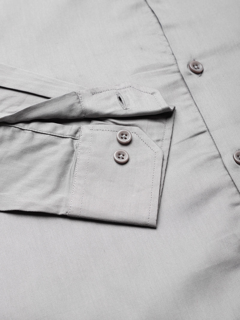 Thomas Scott Men Smoke Regular Fit Long Sleeves Solid Button-Down Collar Cotton Casual Shirt