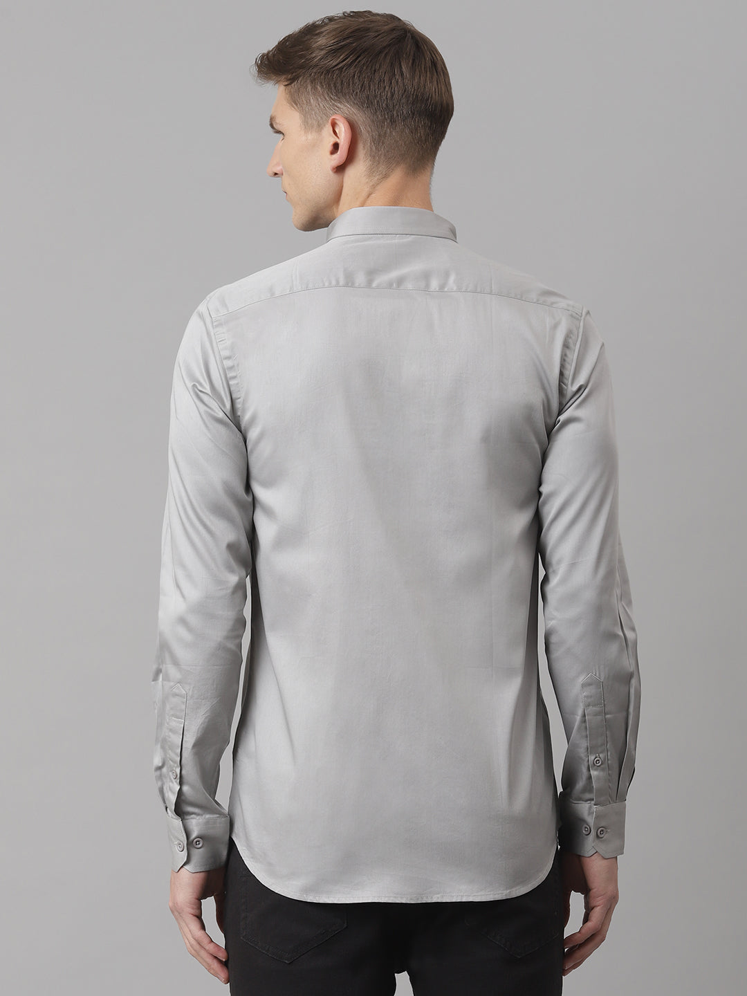 Thomas Scott Men Smoke Regular Fit Long Sleeves Solid Button-Down Collar Cotton Casual Shirt