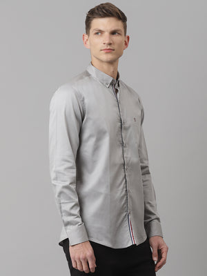 Thomas Scott Men Smoke Regular Fit Long Sleeves Solid Button-Down Collar Cotton Casual Shirt