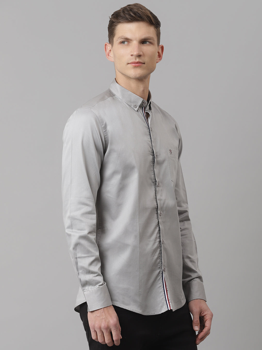 Thomas Scott Men Smoke Regular Fit Long Sleeves Solid Button-Down Collar Cotton Casual Shirt