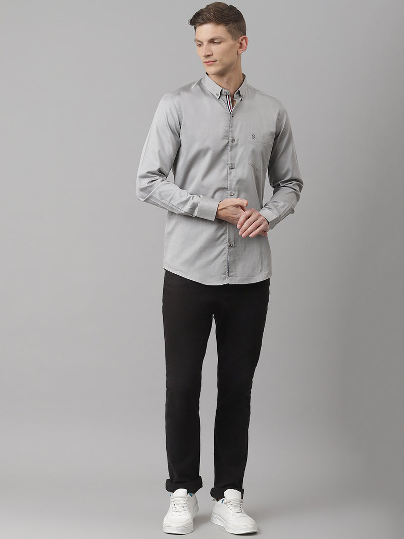 Thomas Scott Men Smoke Regular Fit Long Sleeves Solid Button-Down Collar Cotton Casual Shirt