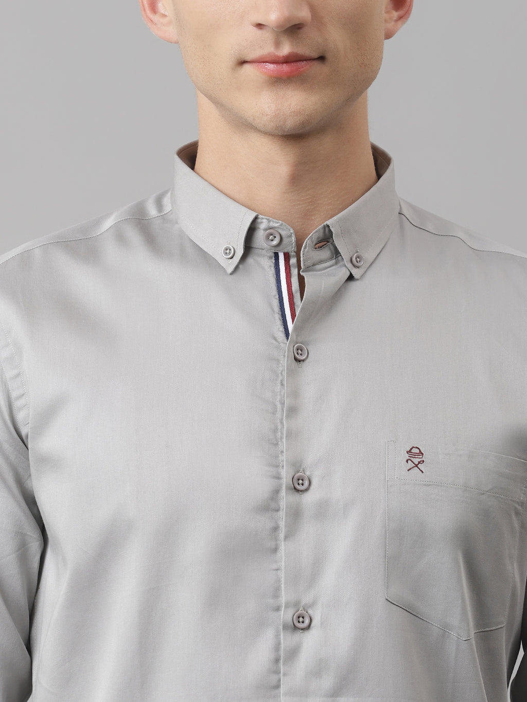 Thomas Scott Men Smoke Regular Fit Long Sleeves Solid Button-Down Collar Cotton Casual Shirt