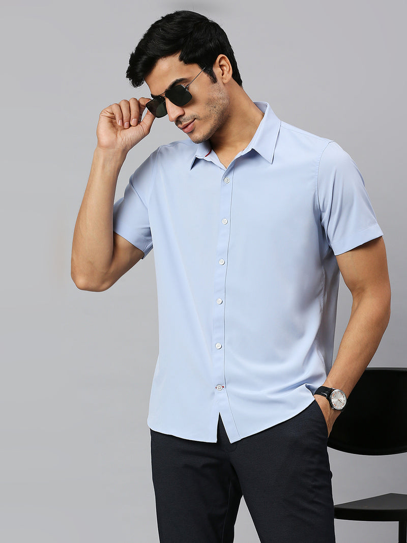 Thomas Scott Men Classic Slim Fit 4 Way Stretch Spread Collar Casual Shirt