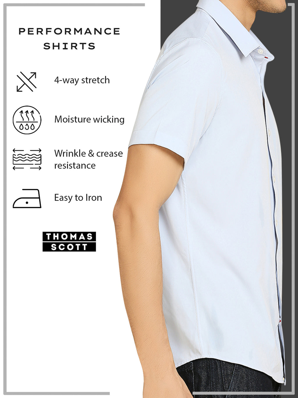 Thomas Scott Men Classic Slim Fit 4 Way Stretch Spread Collar Casual Shirt