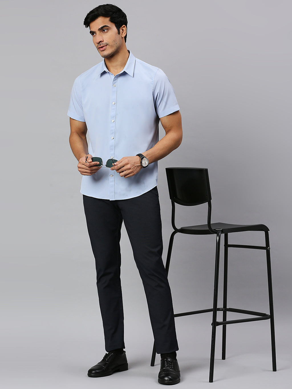 Thomas Scott Men Classic Slim Fit 4 Way Stretch Spread Collar Casual Shirt