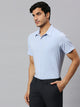 Sky Blue Classic Slim Fit 4 Way Stretch Spread Collar Casual Shirt For Men