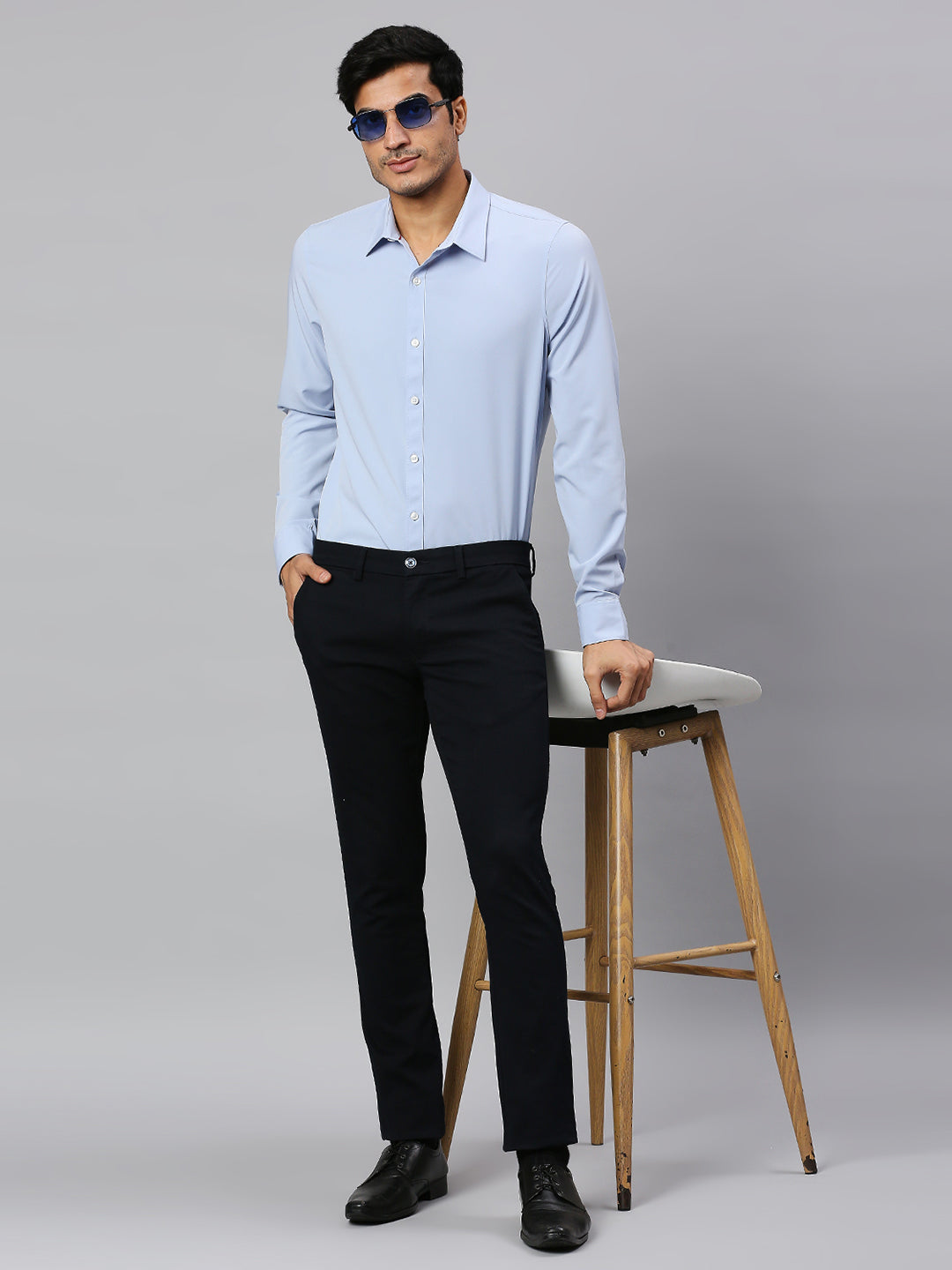 Thomas Scott Men Classic Slim Fit 4 Way Stretch Spread Collar Casual Shirt