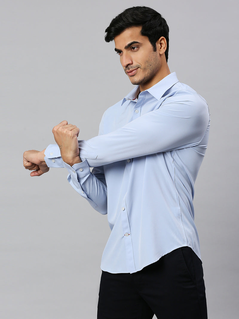 Thomas Scott Men Classic Slim Fit 4 Way Stretch Spread Collar Casual Shirt