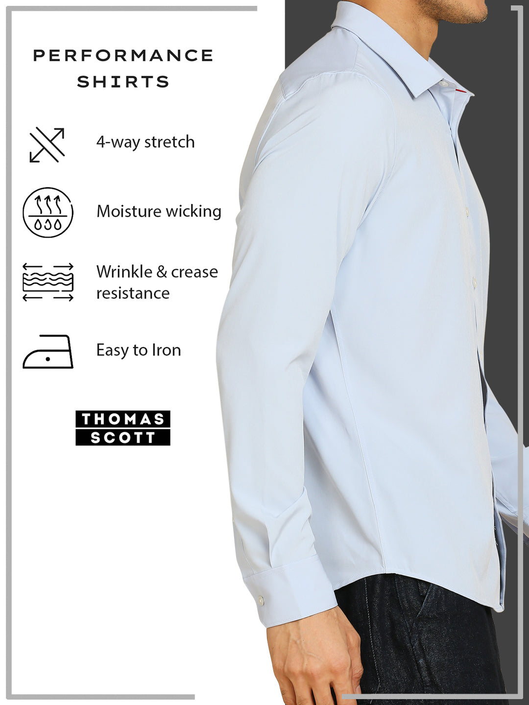 Thomas Scott Men Classic Slim Fit 4 Way Stretch Spread Collar Casual Shirt