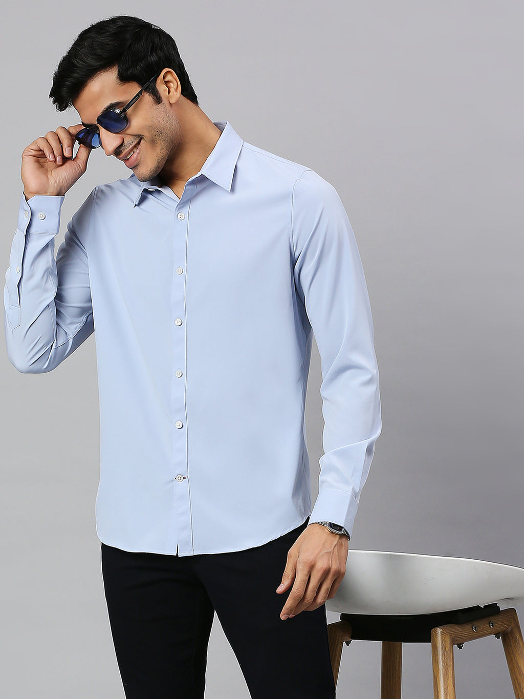 Thomas Scott Men Classic Slim Fit 4 Way Stretch Spread Collar Casual Shirt
