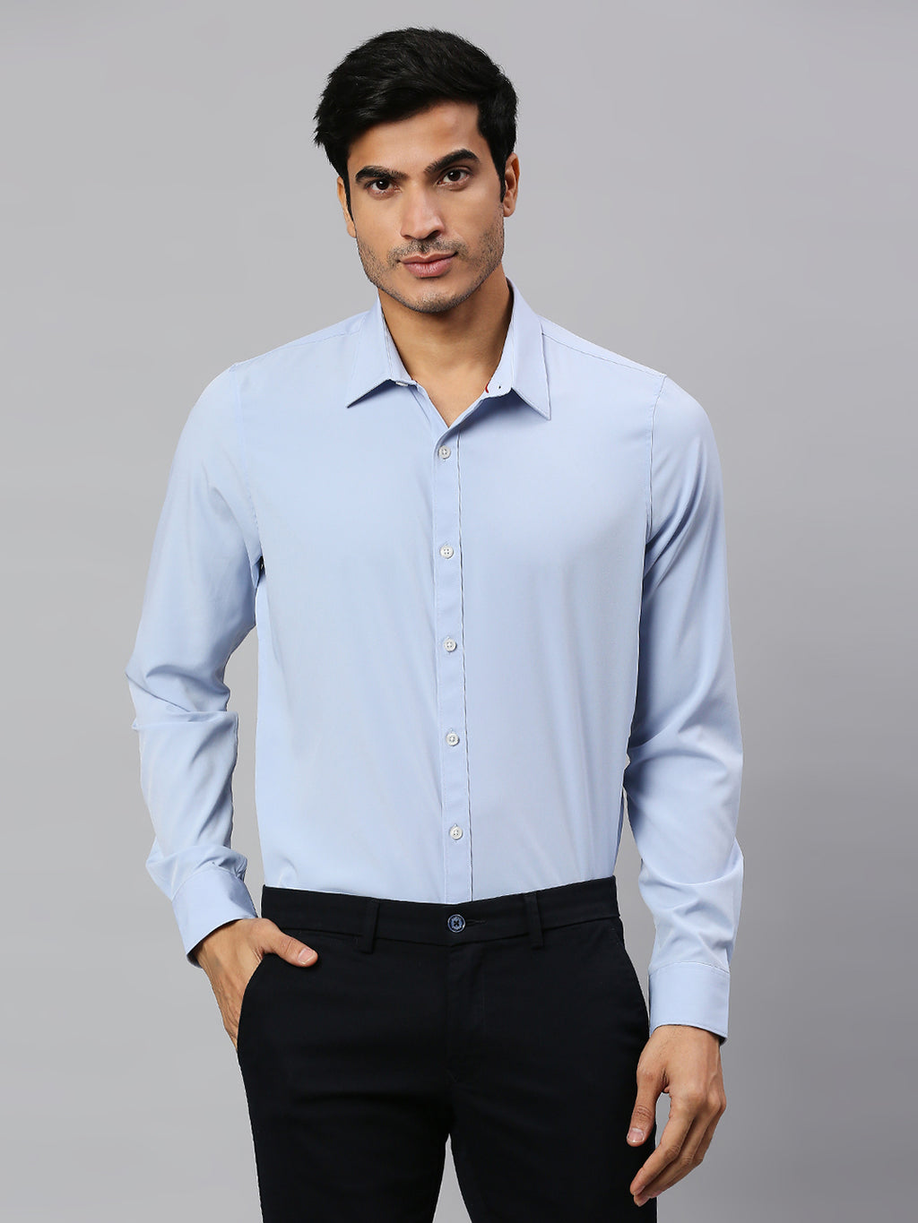 Thomas Scott Men Classic Slim Fit 4 Way Stretch Spread Collar Casual Shirt