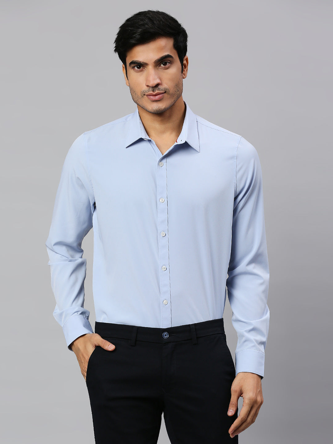 Thomas Scott Men Classic Slim Fit 4 Way Stretch Spread Collar Casual Shirt
