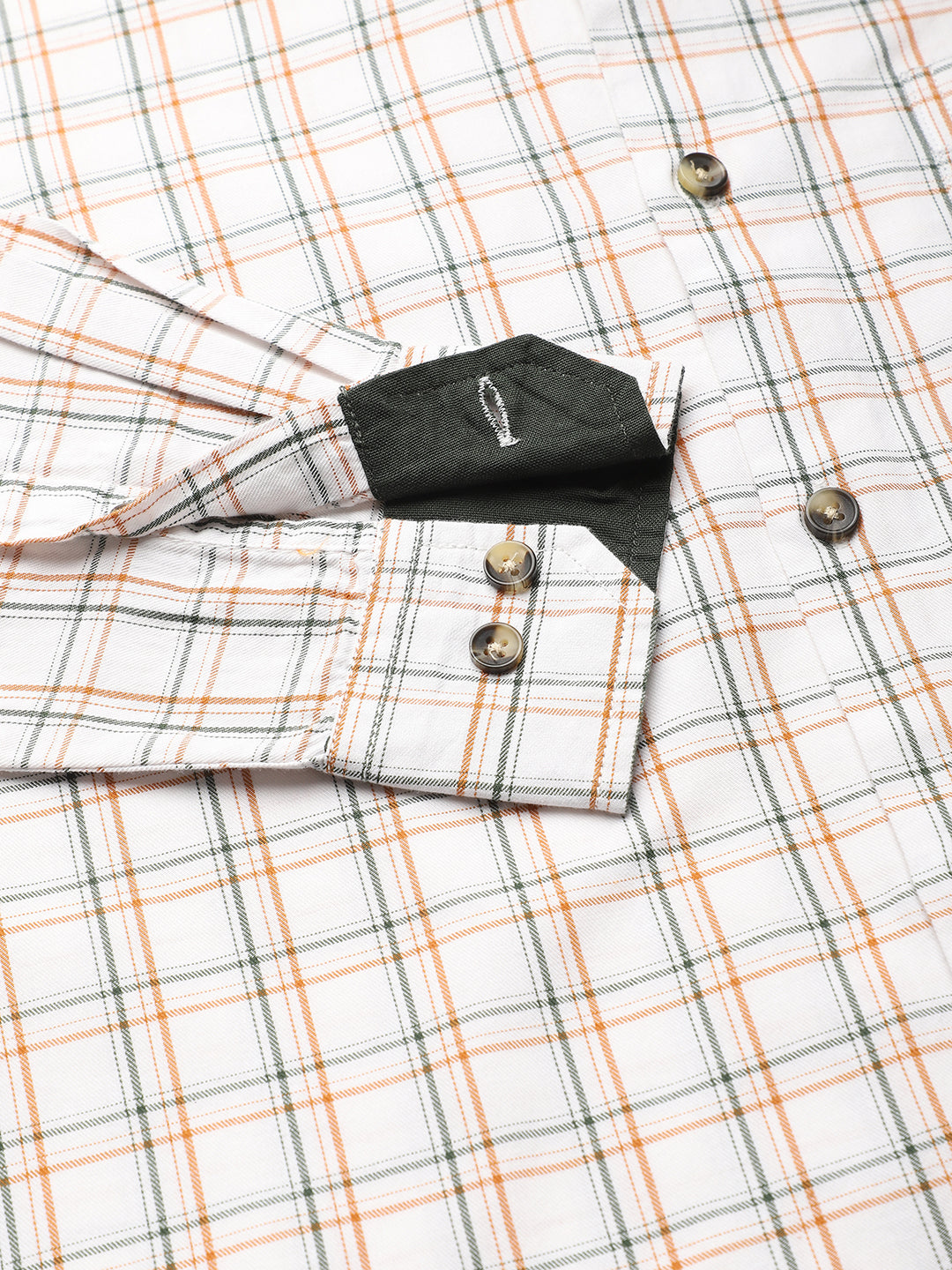 Thomas Scott Men White Slim Fit Long Sleeves Button-Down Collar Grid Tattersall Checks 100% Cotton Casual Shirt