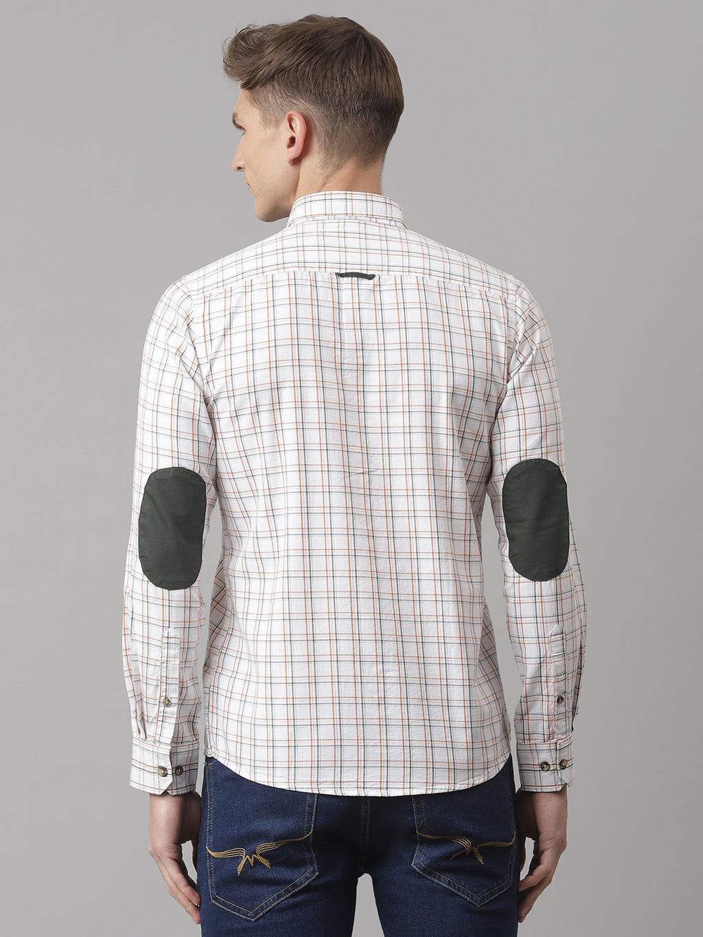 Thomas Scott Men White Slim Fit Long Sleeves Button-Down Collar Grid Tattersall Checks 100% Cotton Casual Shirt
