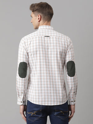 Thomas Scott Men White Slim Fit Long Sleeves Button-Down Collar Grid Tattersall Checks 100% Cotton Casual Shirt