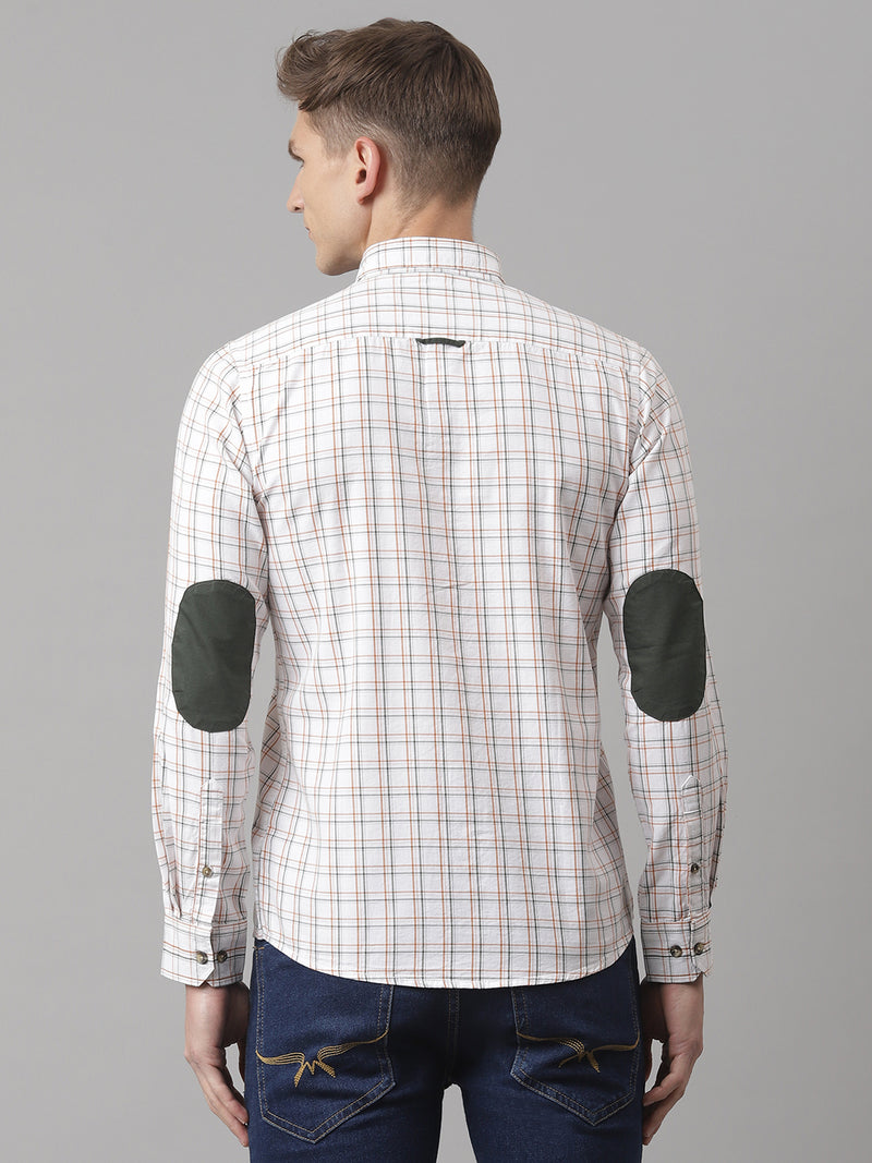 Thomas Scott Men White Slim Fit Long Sleeves Button-Down Collar Grid Tattersall Checks 100% Cotton Casual Shirt