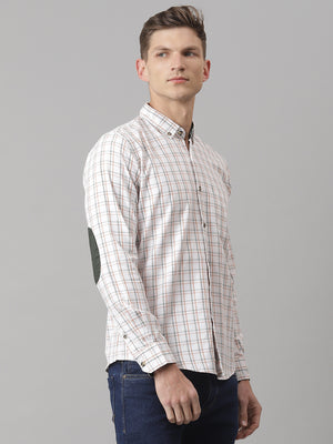 Thomas Scott Men White Slim Fit Long Sleeves Button-Down Collar Grid Tattersall Checks 100% Cotton Casual Shirt