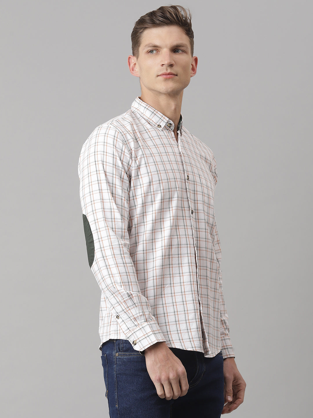 Thomas Scott Men White Slim Fit Long Sleeves Button-Down Collar Grid Tattersall Checks 100% Cotton Casual Shirt