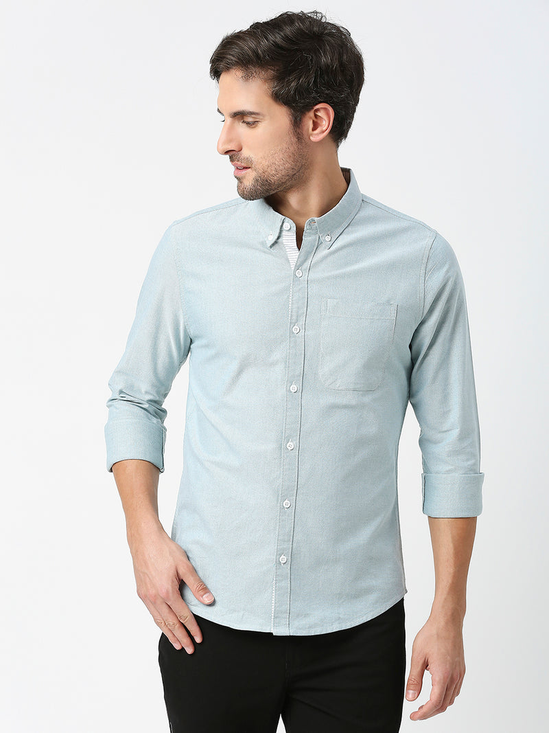 Thomas Scott Men Green Slim Fit Long Sleeves Button-Down Collar Solid 100% Cotton Oxford Casual Shirt