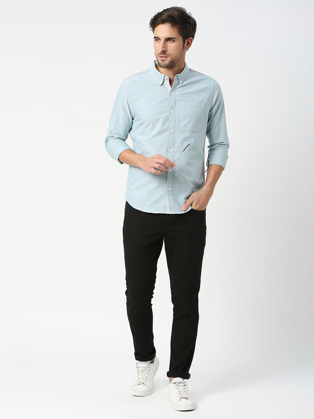 Thomas Scott Men Green Slim Fit Long Sleeves Button-Down Collar Solid 100% Cotton Oxford Casual Shirt