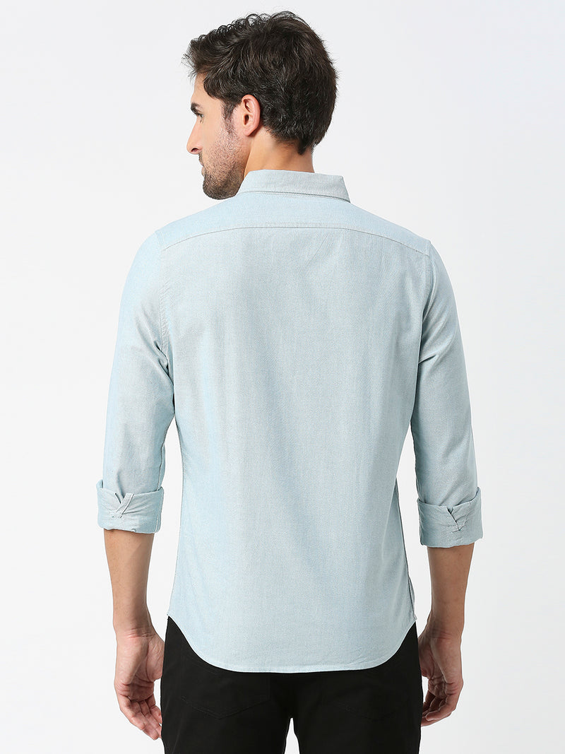 Thomas Scott Men Green Slim Fit Long Sleeves Button-Down Collar Solid 100% Cotton Oxford Casual Shirt