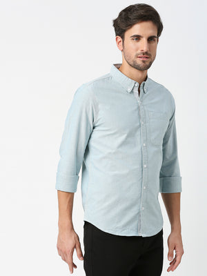 Thomas Scott Men Green Slim Fit Long Sleeves Button-Down Collar Solid 100% Cotton Oxford Casual Shirt