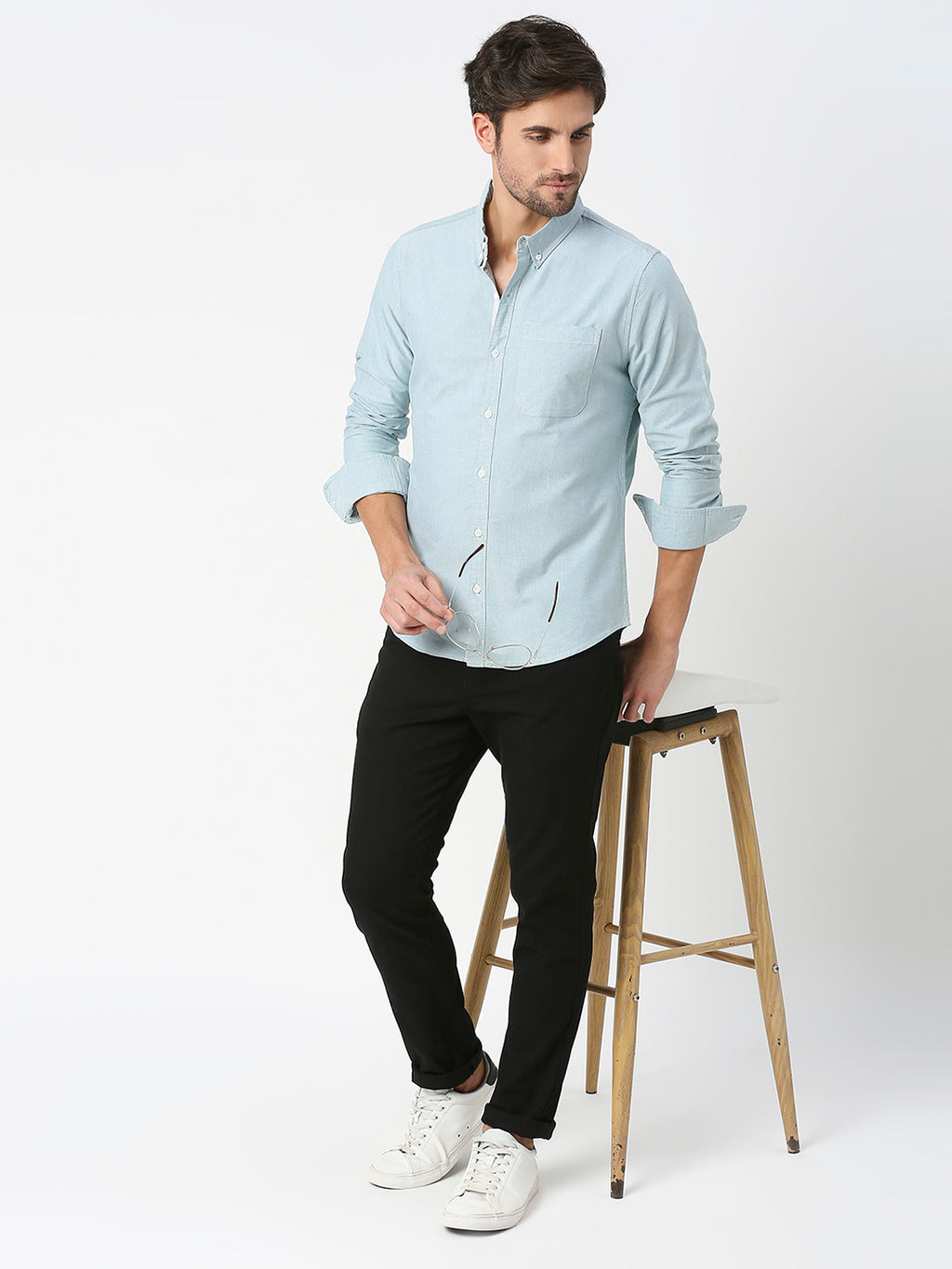 Thomas Scott Men Green Slim Fit Long Sleeves Button-Down Collar Solid 100% Cotton Oxford Casual Shirt