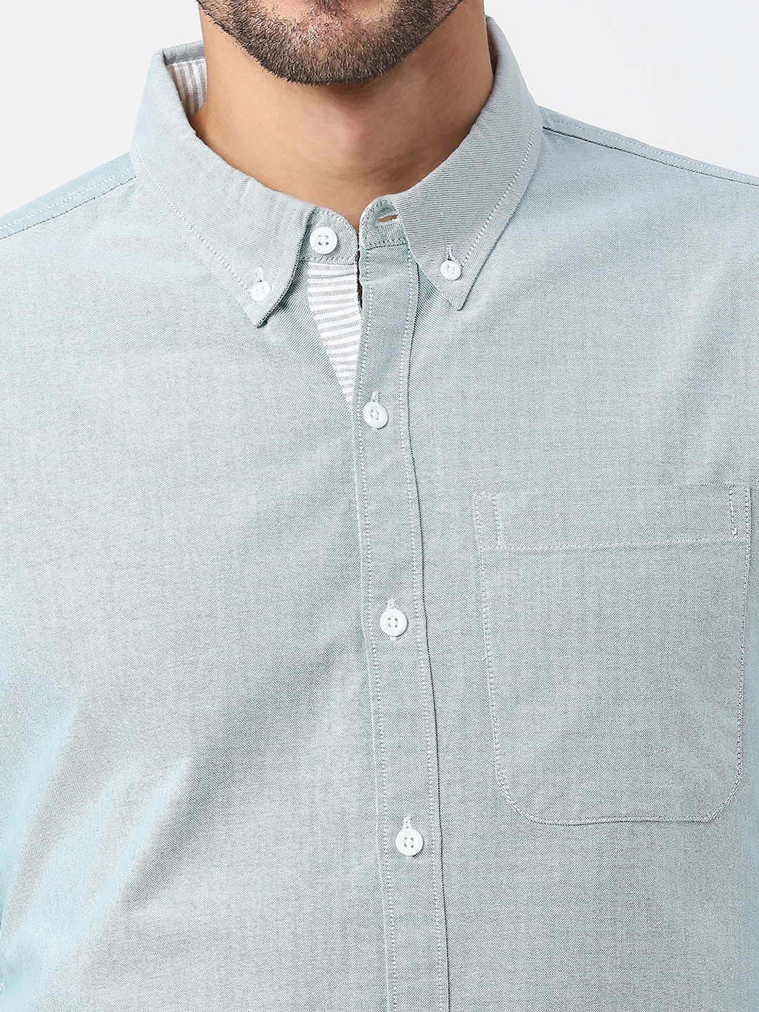 Thomas Scott Men Green Slim Fit Long Sleeves Button-Down Collar Solid 100% Cotton Oxford Casual Shirt