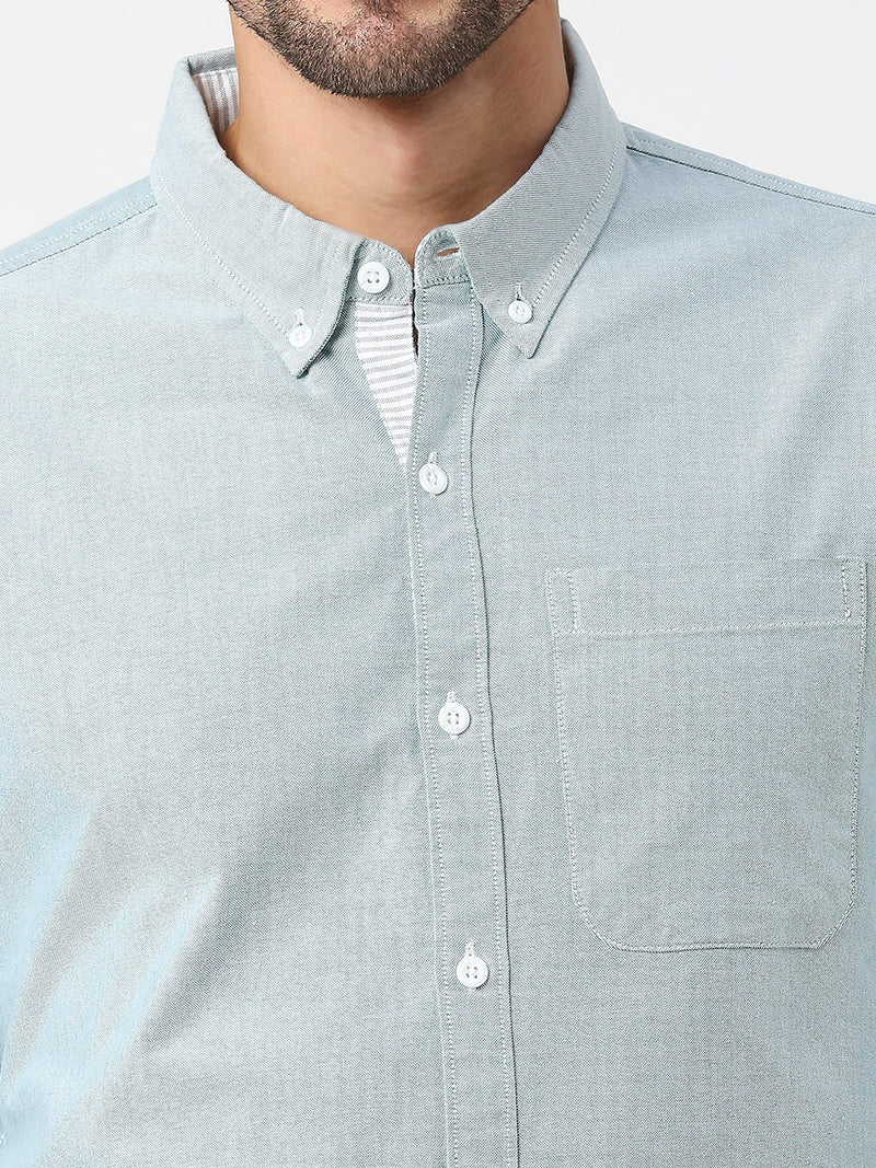 Thomas Scott Men Green Slim Fit Long Sleeves Button-Down Collar Solid 100% Cotton Oxford Casual Shirt