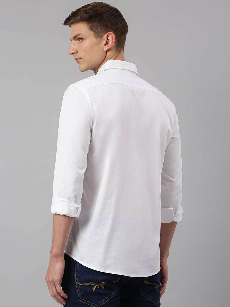 Thomas Scott Men White Relaxed Slim Fit Long Regular Sleeves Cotton Spread Collar Solid Casual Shirt