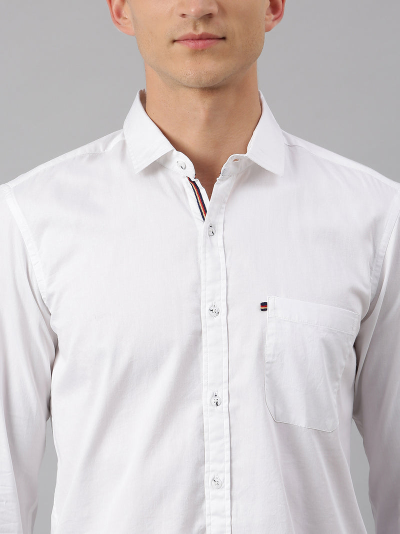 Thomas Scott Men White Relaxed Slim Fit Long Regular Sleeves Cotton Spread Collar Solid Casual Shirt