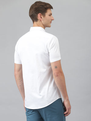 Thomas Scott Men White Relaxed Slim Fit Short Sleeves Spread Collar Solid Casual Shirt