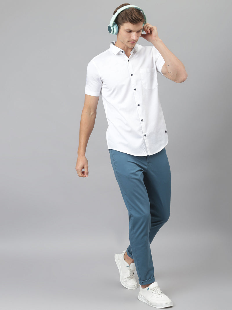 Thomas Scott Men White Relaxed Slim Fit Short Sleeves Spread Collar Solid Casual Shirt