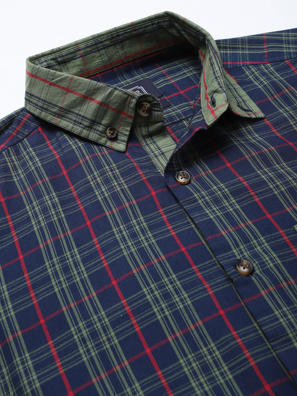 Thomas Scott Men Midnight Blue Relaxed Long Sleeves Slim Fit Tartan Checkes Button-Down Collar Cotton Casual Shirt