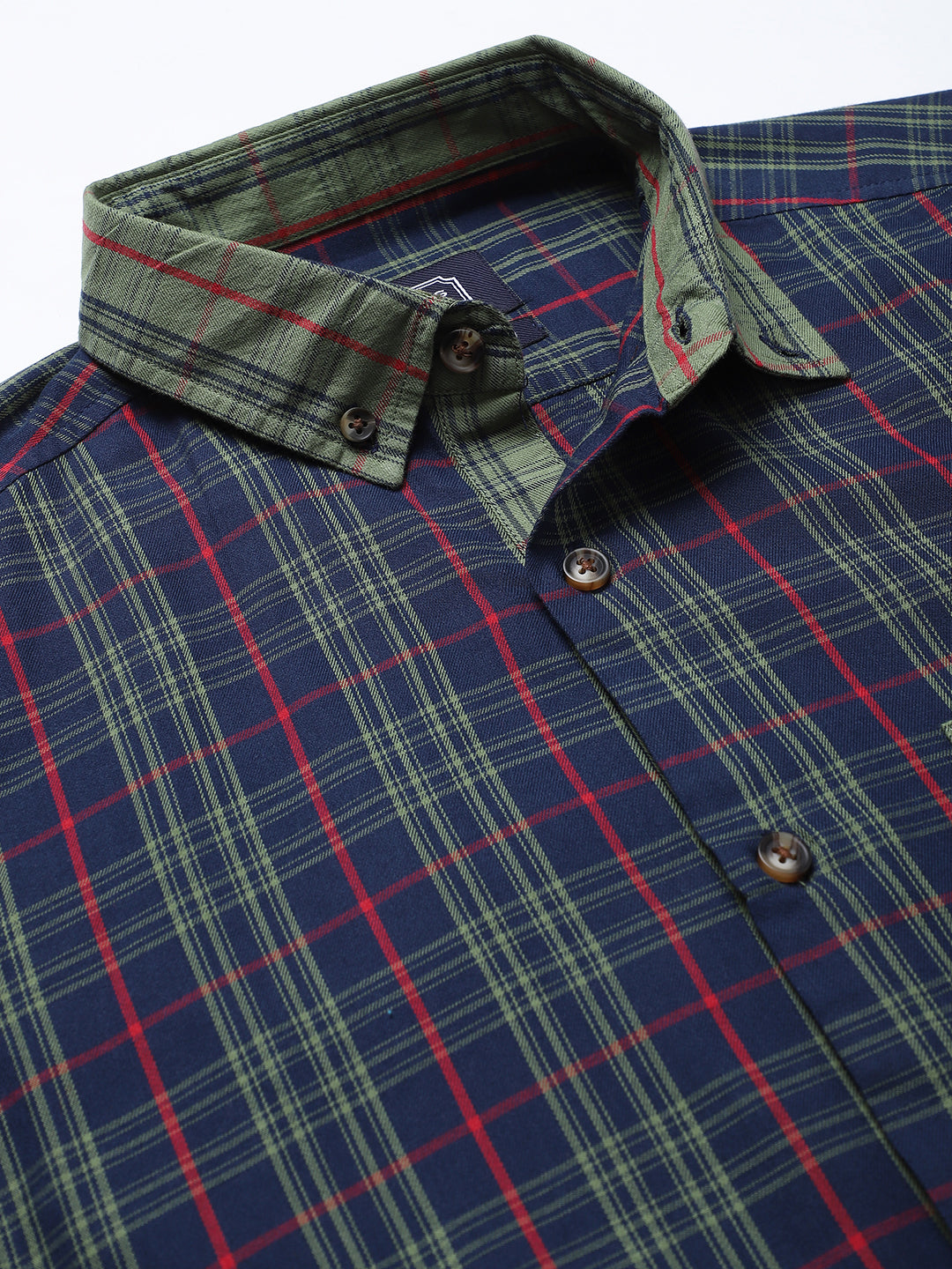Thomas Scott Men Midnight Blue Relaxed Long Sleeves Slim Fit Tartan Checkes Button-Down Collar Cotton Casual Shirt