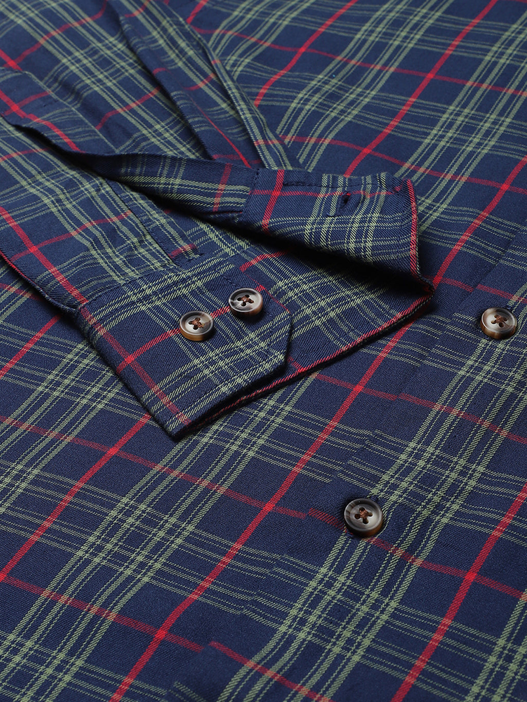 Thomas Scott Men Midnight Blue Relaxed Long Sleeves Slim Fit Tartan Checkes Button-Down Collar Cotton Casual Shirt