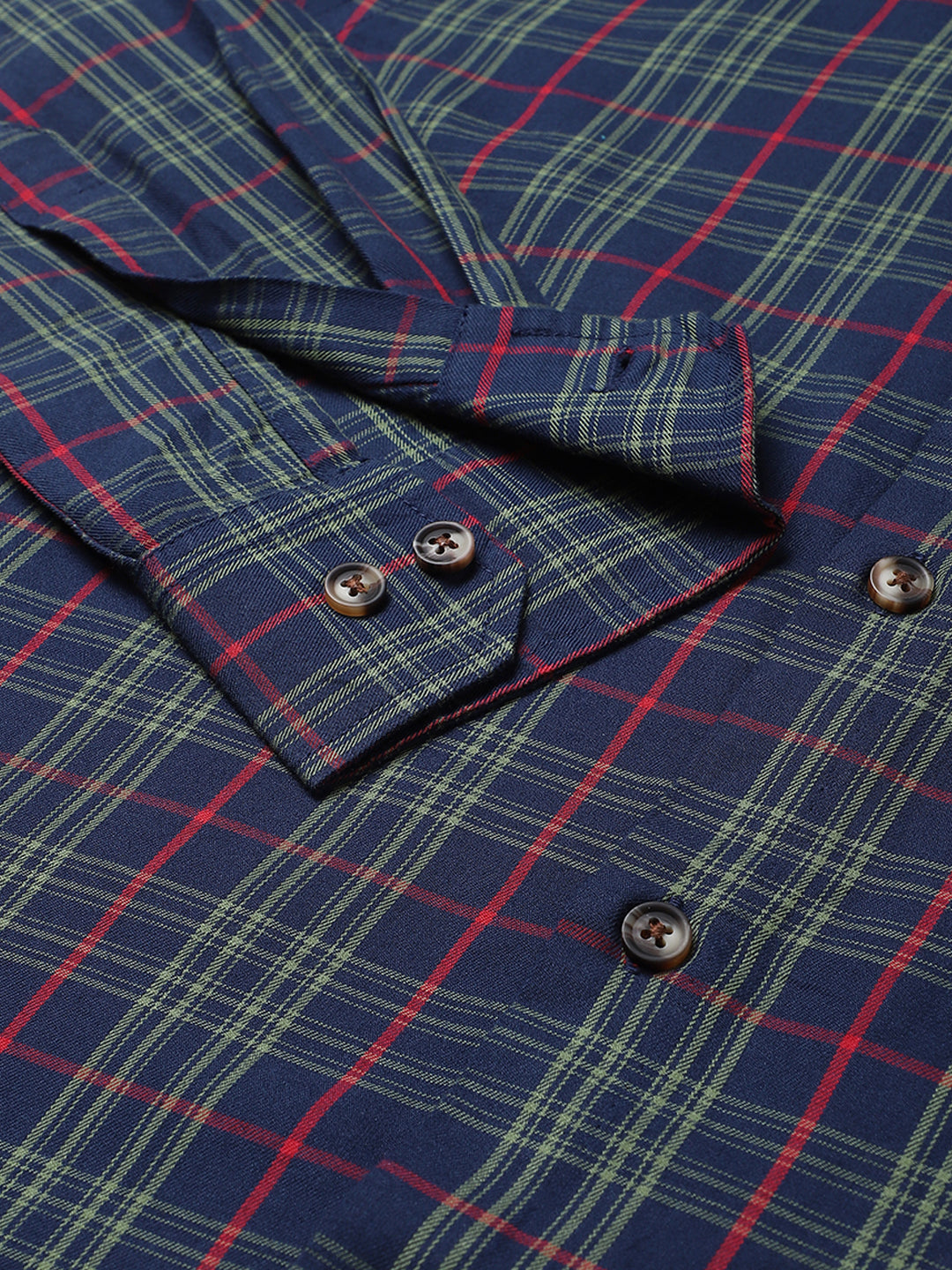 Thomas Scott Men Midnight Blue Relaxed Long Sleeves Slim Fit Tartan Checkes Button-Down Collar Cotton Casual Shirt