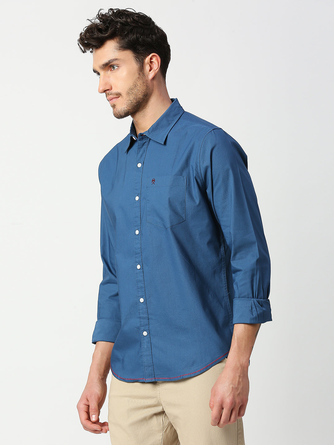 Thomas Scott Men Dark Blue Slim Fit Long Sleeves Spread Solid Collar Casual Shirt