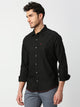 Thomas Scott Men Black Slim Fit Long Sleeves Spread Collar Solid Cotton Casual Shirt