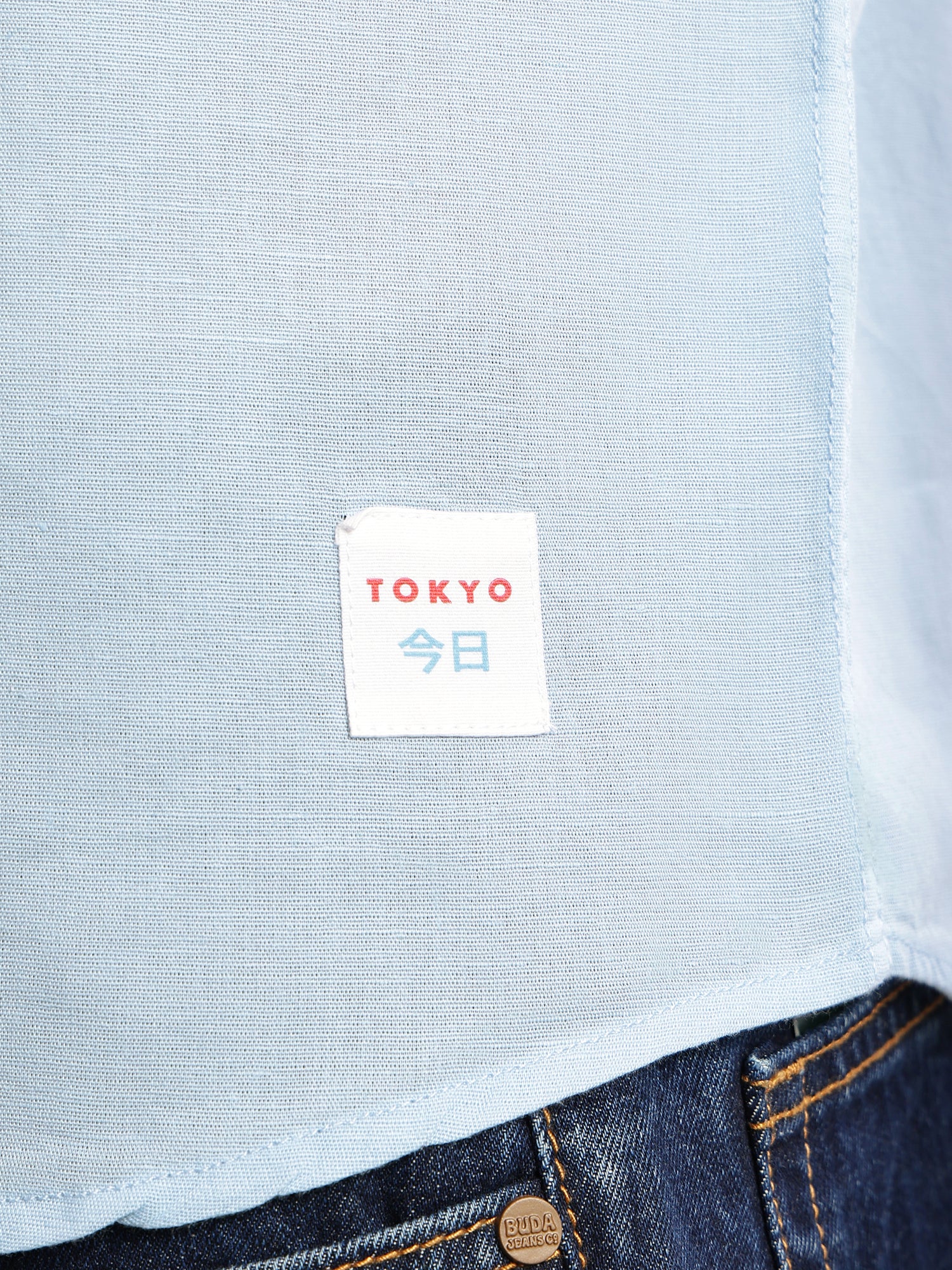 Thomas Scott Men Sky Blue Slim Fit Short Sleeves Spread Collar Solid Cotton Linen Casual Shirt