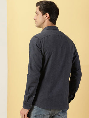 Navy Smart Slim Fit Flannel Casual Shirt For Men