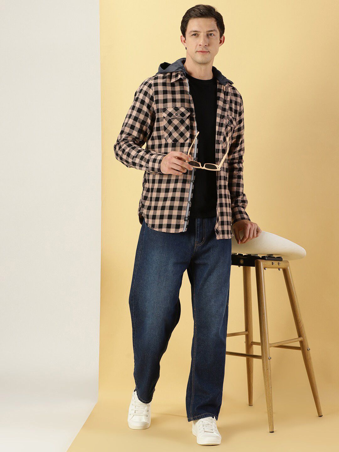 Peach Smart Slim Fit Gingham Checked Flannel Casual Shirt For Men