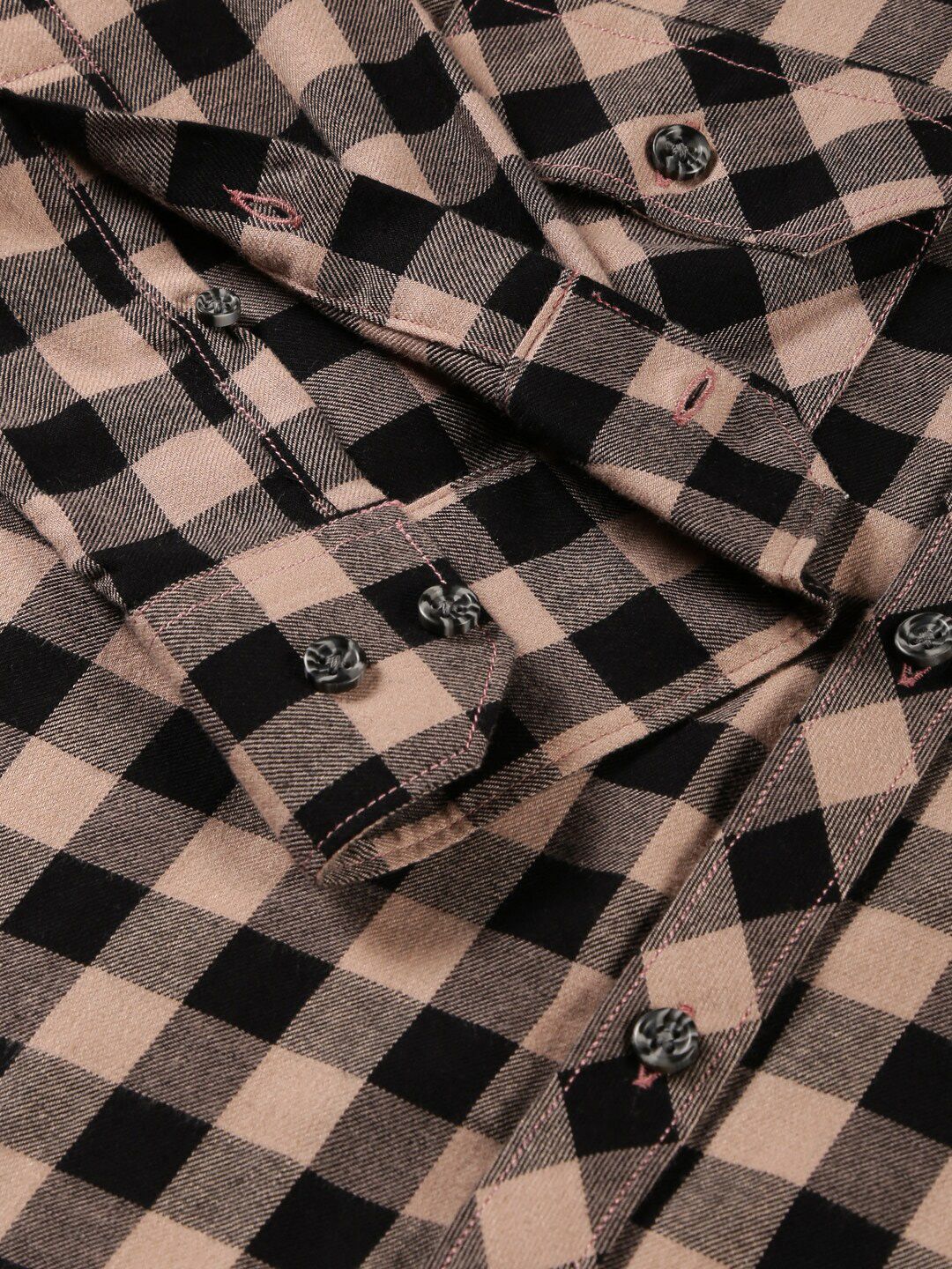Peach Smart Slim Fit Gingham Checked Flannel Casual Shirt For Men