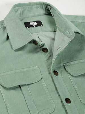 Green Premium Slim Fit Corduroy Casual Shirt For Men