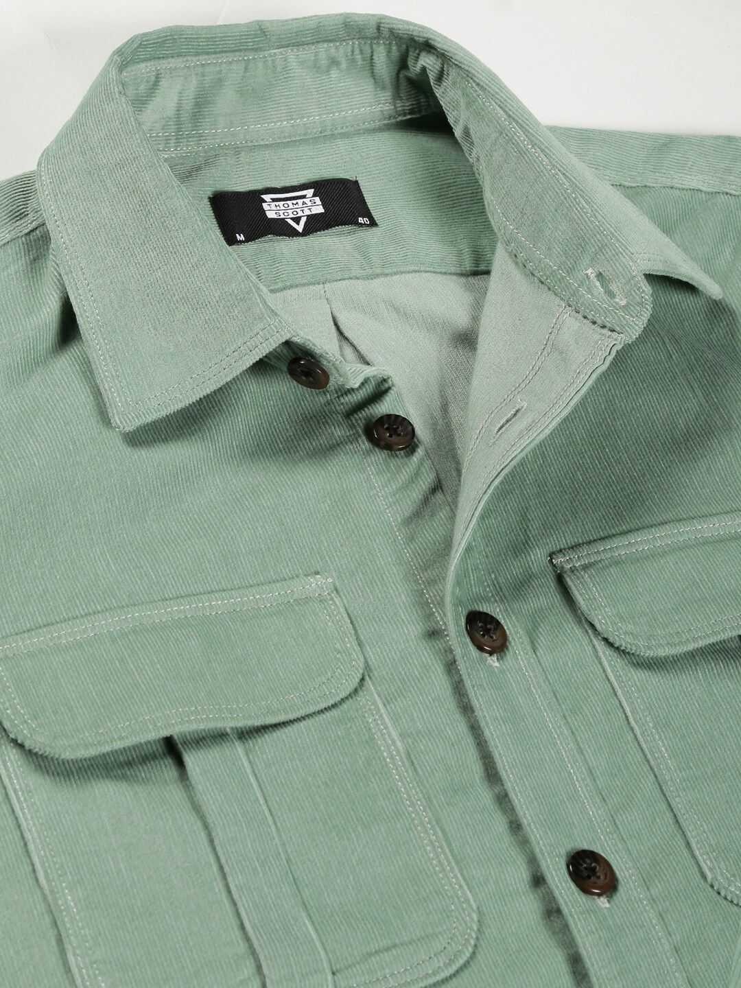 Green Premium Slim Fit Corduroy Casual Shirt For Men
