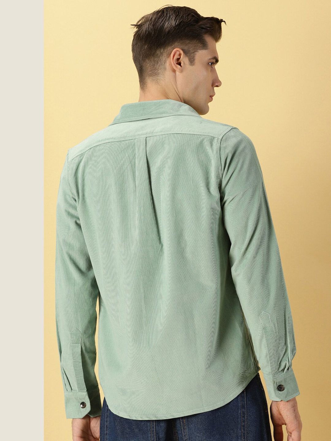 Green Premium Slim Fit Corduroy Casual Shirt For Men
