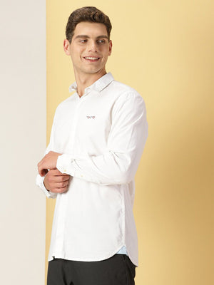 Thomas Scott Men White Classic Regular Fit Long Sleeves Spread Collar Solid Casual Shirt