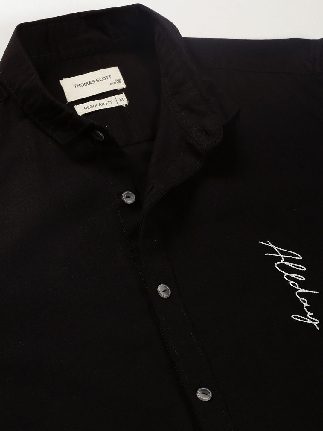 Black Typography Printed Classic Regular Fit Casual Shirt For Men