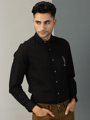 Black Typography Printed Classic Regular Fit Casual Shirt For Men