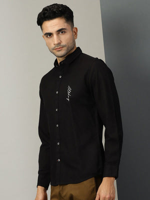 Black Typography Printed Classic Regular Fit Casual Shirt For Men
